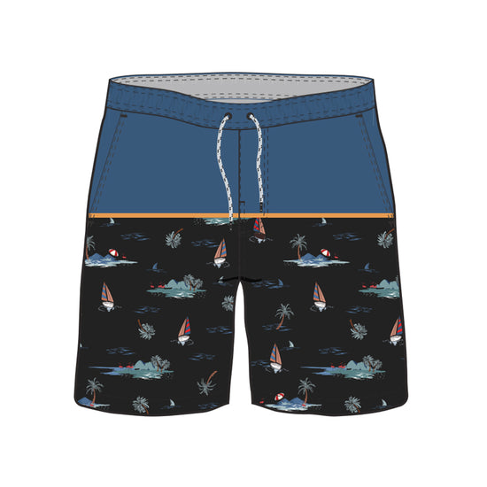 Straight Hem Striped & Small Elements Collection Swim Trunks