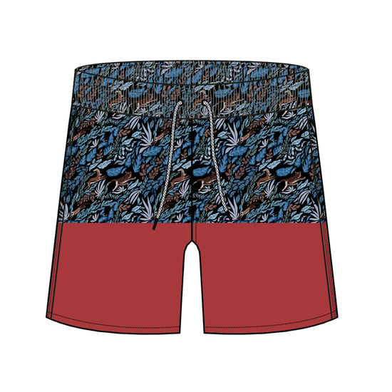 Straight Hem Flower Stitching Collection Swim Trunks