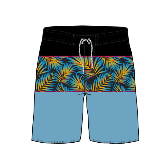 Straight Hem Striped & Floral Printed Collection Boardshorts