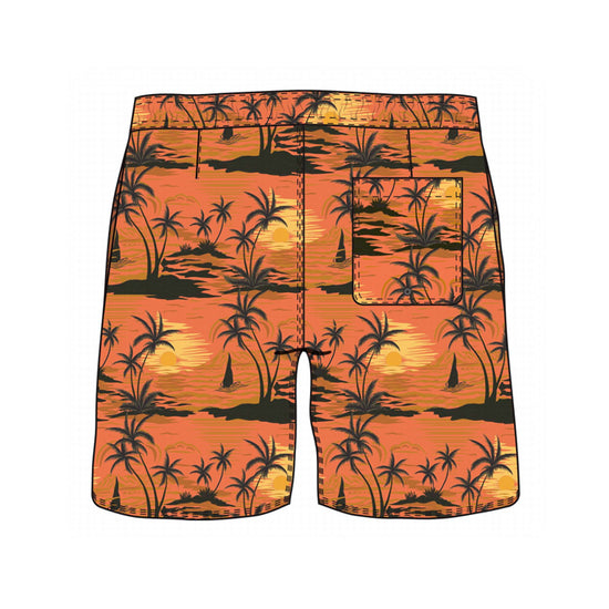 Straight Hem Coconut Tree Print Collection Swim Trunks