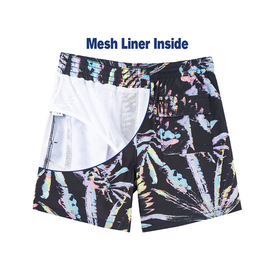 Men‘s 7" Palm 4-way Stretch Colorful Leaf Print Swim Shorts