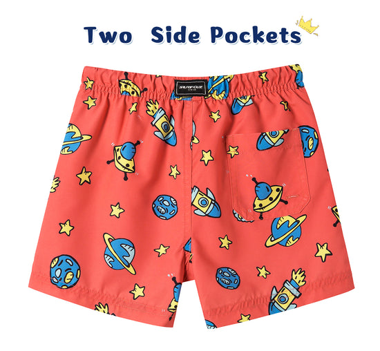 Kids Outer Space Flight Orange Swim Trunks