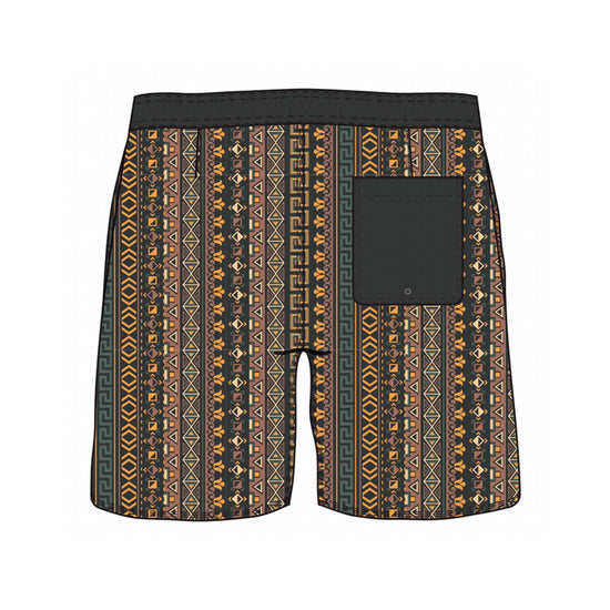 Straight Hem Tribal Print Collection Swim Trunks