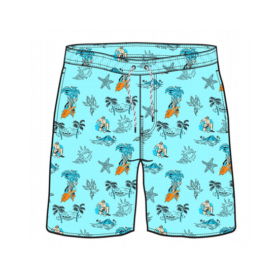 Straight Hem Coconut Tree Print Collection Swim Trunks