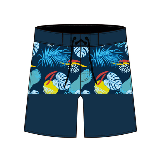 Straight Hem Striped & Floral Printed Collection Boardshorts