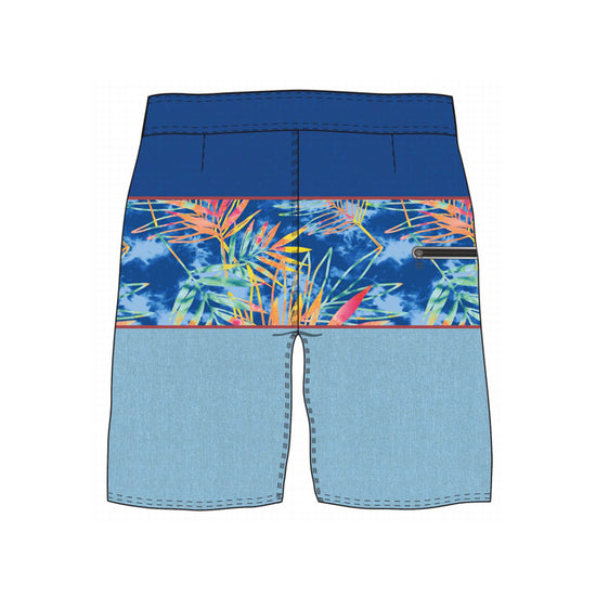 Straight Hem Color Block & Plant Print Collection Boardshorts