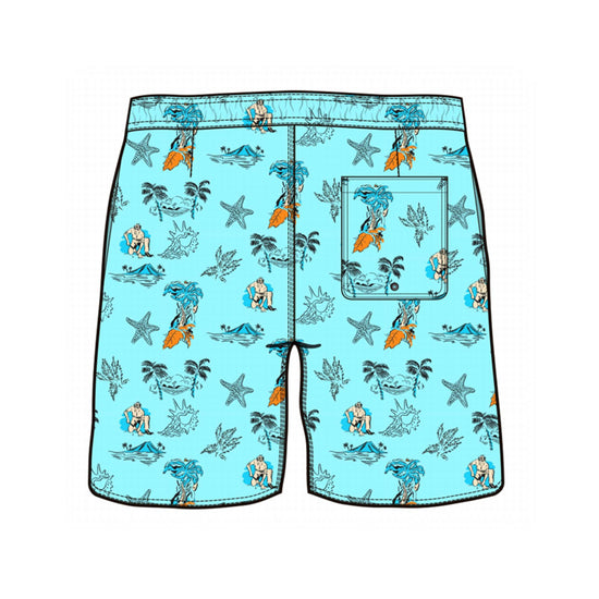 Straight Hem Coconut Tree Print Collection Swim Trunks