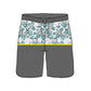 Scollap Hem Flower Stitching Collection Swim Trunks