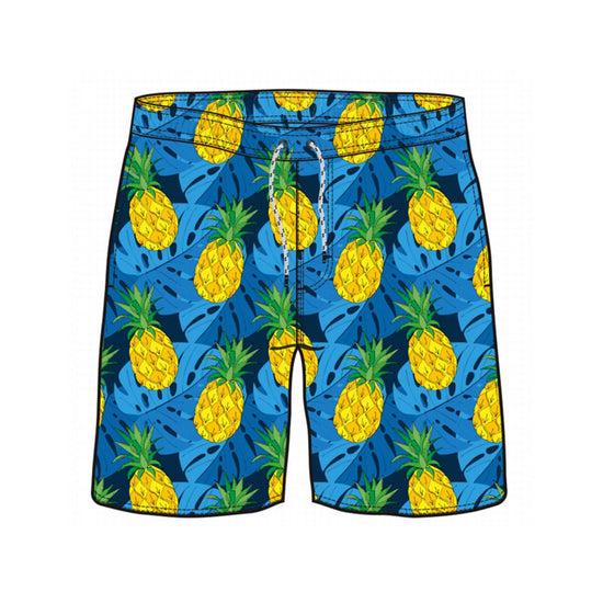 Straight Hem Pineapple Print Collection Swim Trunks