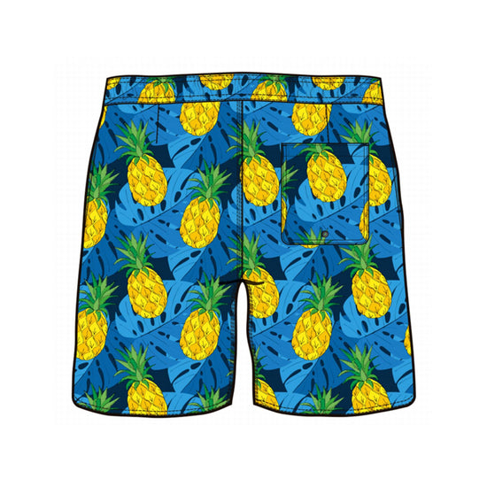 Straight Hem Pineapple Print Collection Swim Trunks