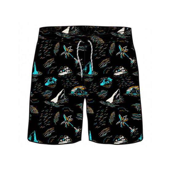 Straight Hem Coconut Tree Print Collection Swim Trunks