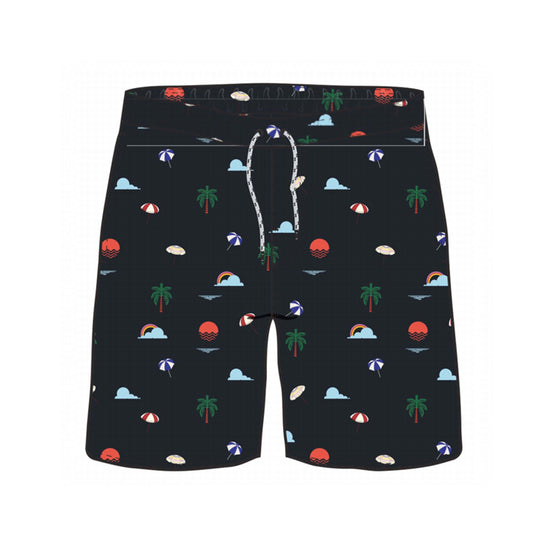 Straight Hem Coconut Tree Print Collection Swim Trunks