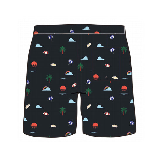 Straight Hem Coconut Tree Print Collection Swim Trunks