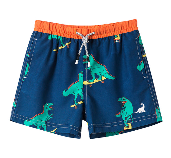 Boys Cartoon Dinosaur Print Waterproof Swim Shorts
