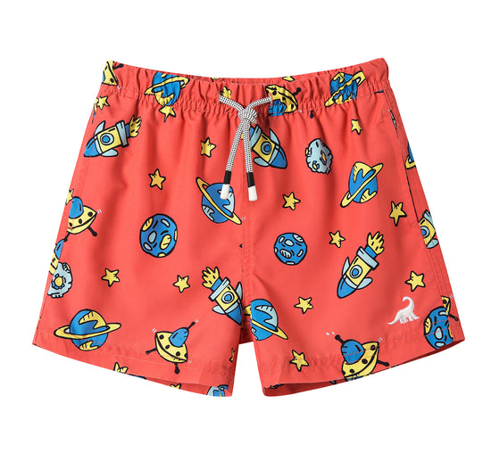 Kids Outer Space Flight Orange Swim Trunks