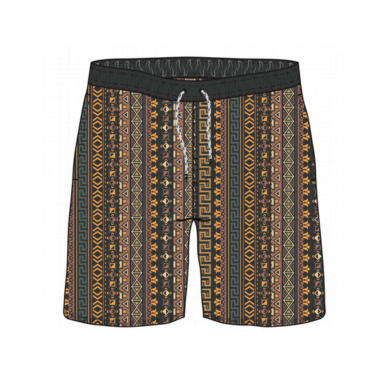 Straight Hem Tribal Print Collection Swim Trunks
